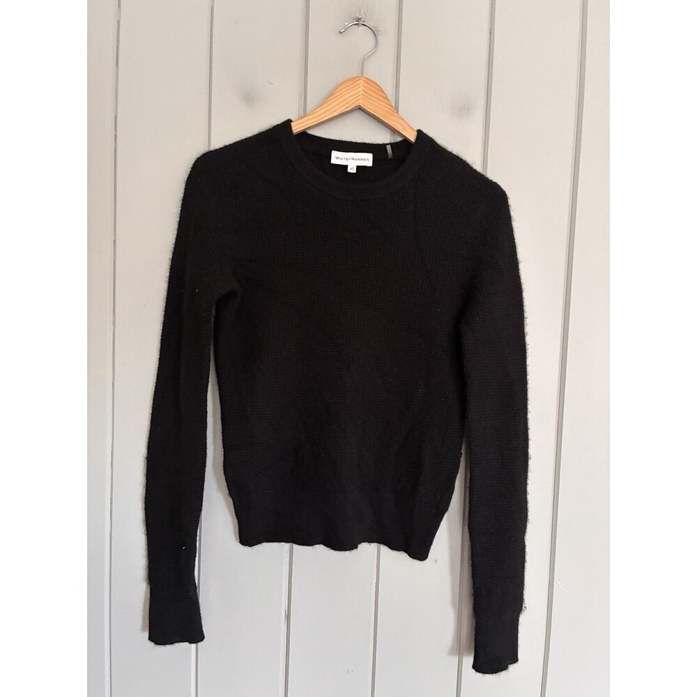 White Warren Black Cashmere Sweater XS Capsule Quiet Luxury Parisian Waffle